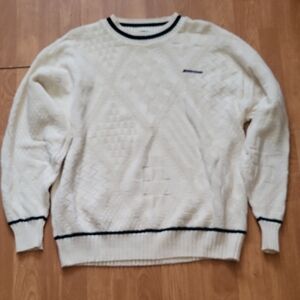 Cream Crewneck Sweater with Navy Trim